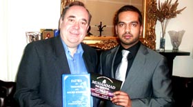 MYL presents the Fatwa to Alex Salmond (First Minister of Scotland)